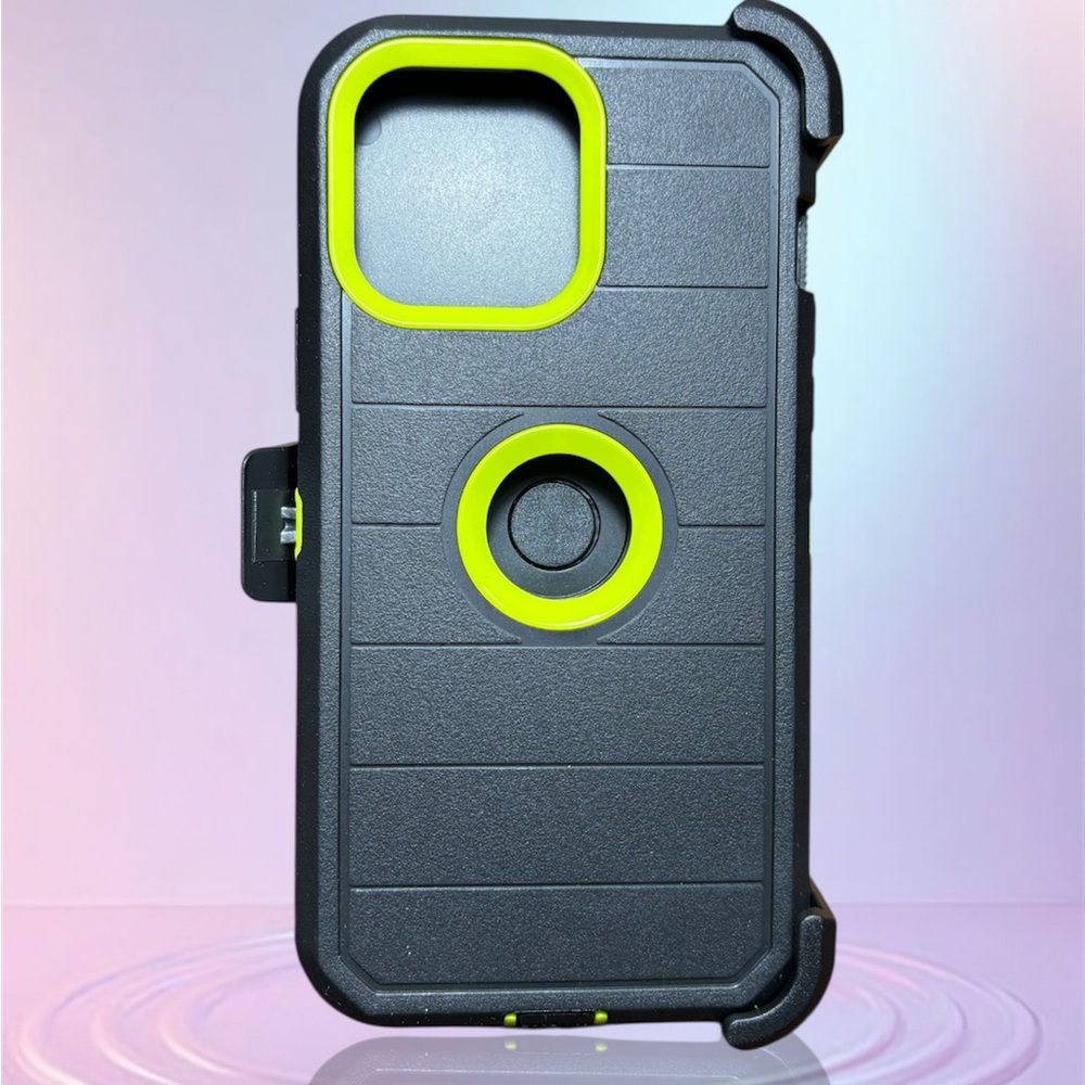 📱 iPhone 14 Pro Max Black & Green Phone Case with Clip